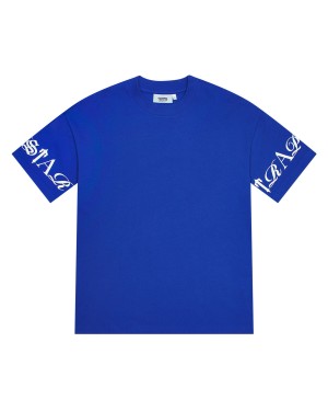 Trapstar Script T-Shirt Herren Blau Weiß Schweiz | EJNPCD516