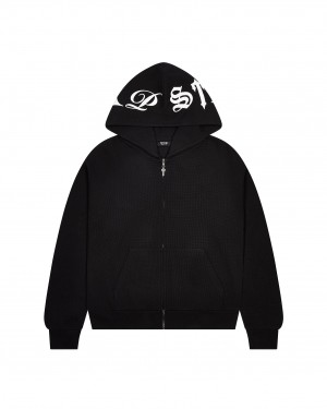 Trapstar Script Waffle Hoodie Herren Schwarz Schweiz | HXMDJP356