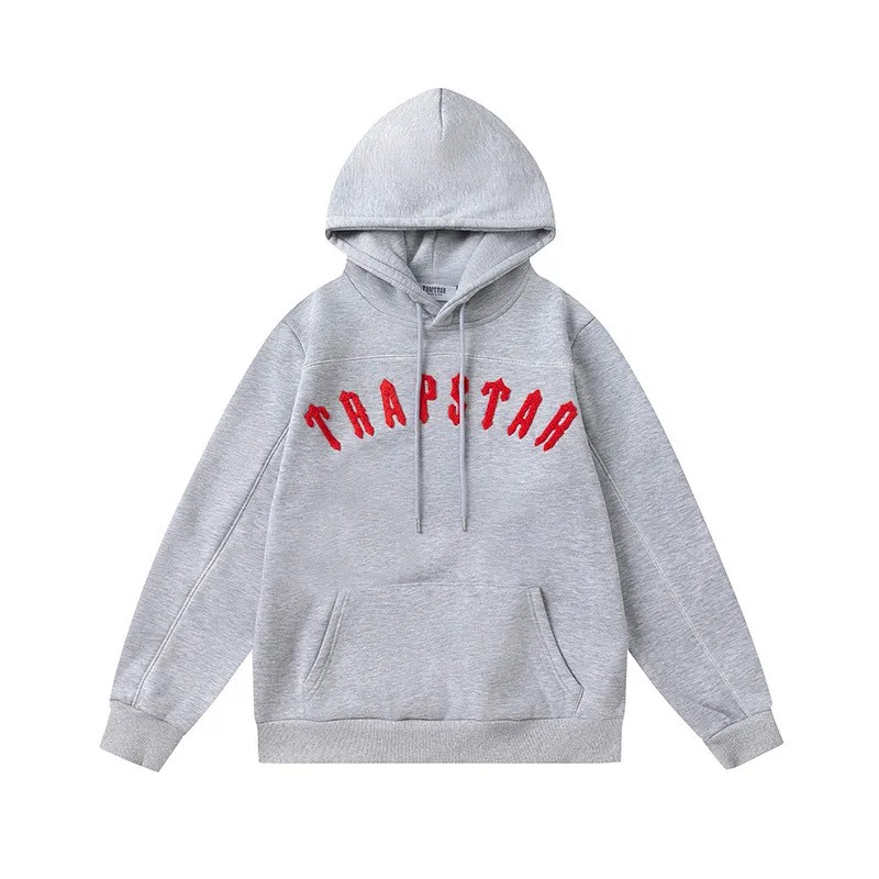 Trapstar Red Logo Hoodie Herren Grau Schweiz | IWXBDC394