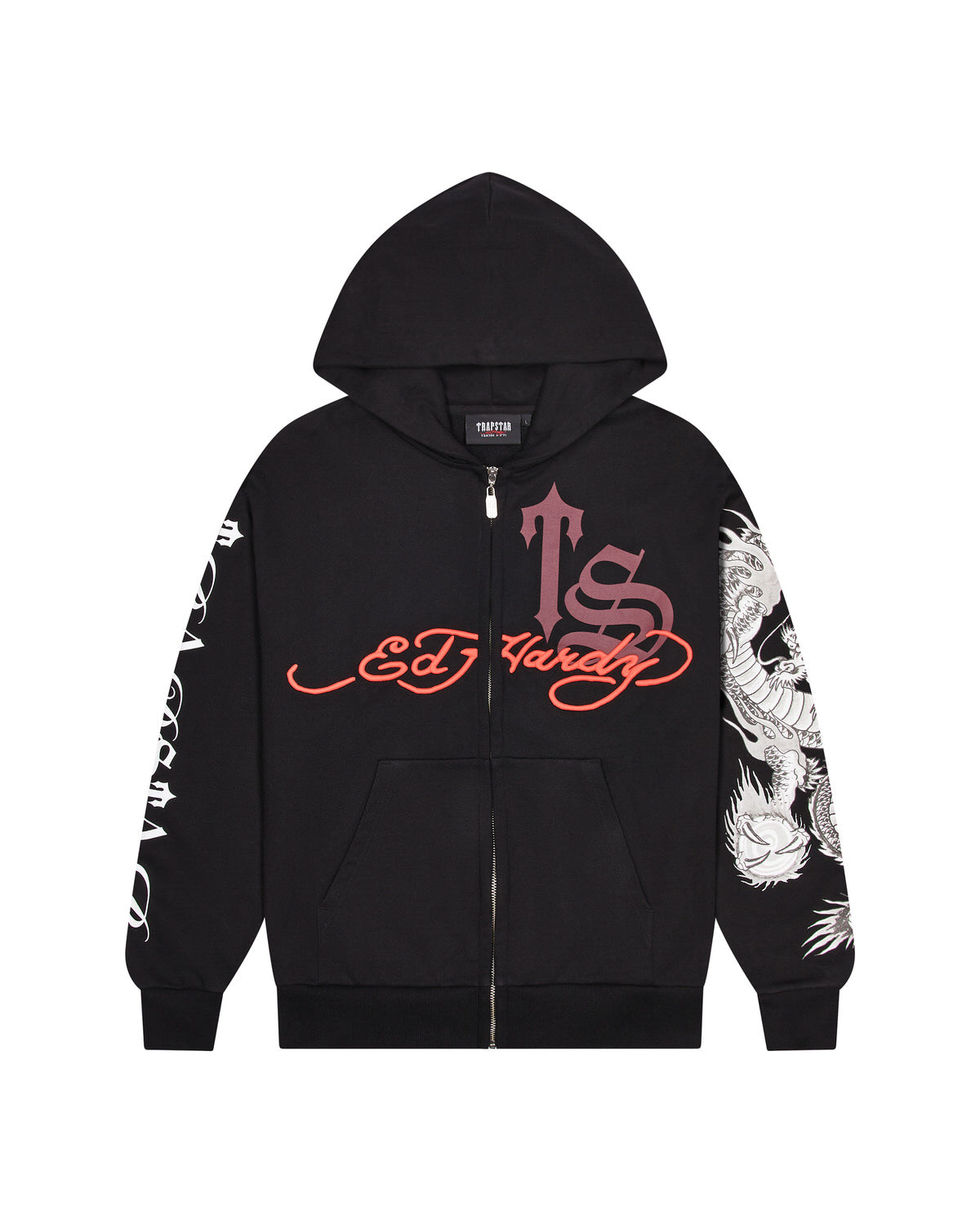 Trapstar x Ed Hardy Script Hoodie Herren Schwarz Rot Schweiz | UCGBZA401